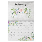 Waterverf Bloemen op Rustiek Hout Kalender (Feb 2027)