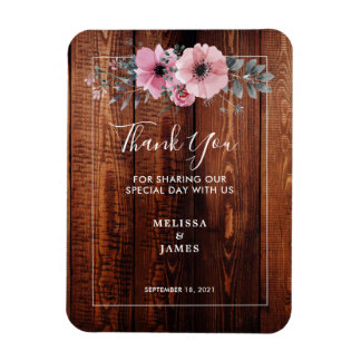 Waterverf bloemen op schuurhout Dank je bruiloft Magneet