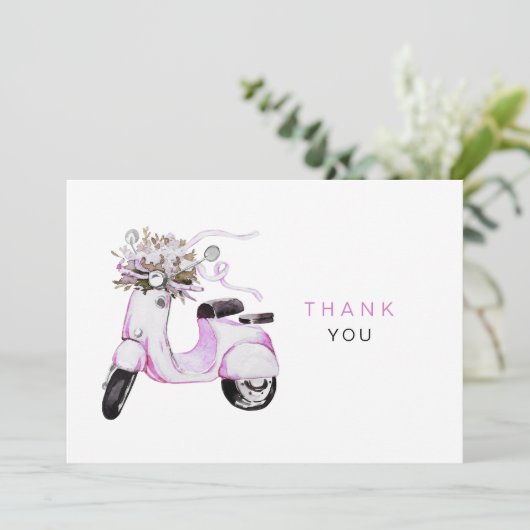Waterverf bloemen op scooter Dank u Bedankkaart (Staand voorkant)