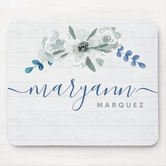 Waterverf bloemen op wit hout Gepersonaliseerde na Muismat (Voorkant)