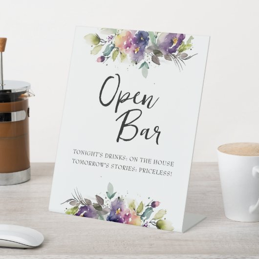 Waterverf Bloemen Open Bar Pedestal Sign Reclamebord Met Voetstuk (Insitu)