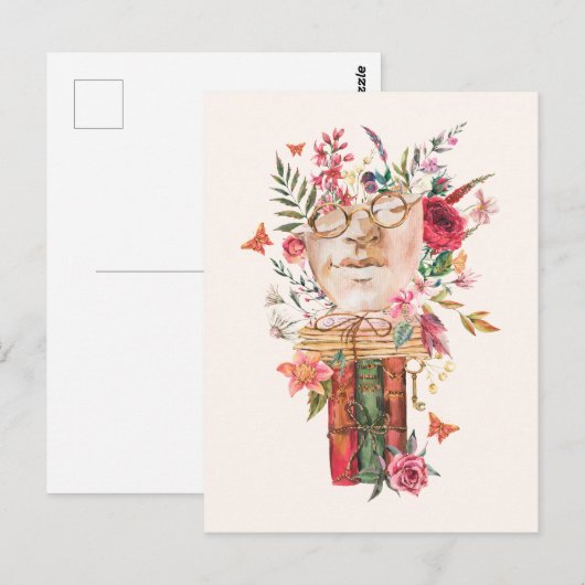 Waterverf Bloemen Oude Boeken Beeldhouwkunst Briefkaart (Voorkant / Achterkant)