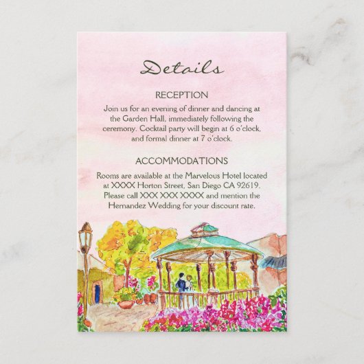 Waterverf Bloemen Oude Stad Kiosk Mexico Huwelijk Informatiekaartje (Voorkant)