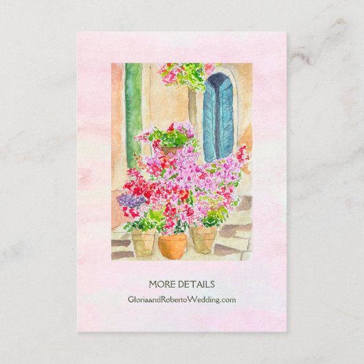 Waterverf Bloemen Oude Stad Kiosk Mexico Huwelijk Informatiekaartje (Achterkant)