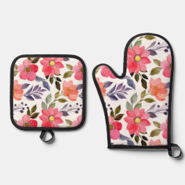 Waterverf Bloemen Oven Mitts & Pot Houders Ovenwant & Pannenlap Set