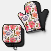 Waterverf Bloemen Oven Mitts & Pot Houders Ovenwant & Pannenlap Set (Voorkant / Achterkant)