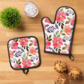 Waterverf Bloemen Oven Mitts & Pot Houders Ovenwant & Pannenlap Set (Top down)