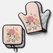 Waterverf bloemen ovenwant & pannenlap set (Voorkant / Achterkant)