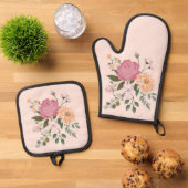 Waterverf bloemen ovenwant & pannenlap set (Top down)