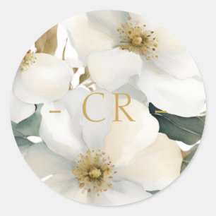 Waterverf Bloemen Paar Initialen Bruiloft Ronde Sticker