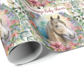 Waterverf Bloemen Paard Baby shower Cadeaupapier (Rol Hoek)