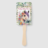 Waterverf Bloemen Paard Baby shower Handwaaier (Voorkant)