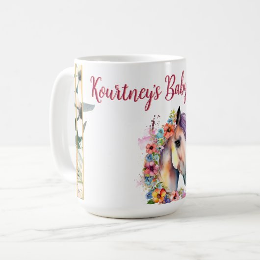 Waterverf Bloemen Paard Baby shower Koffiemok (Voorkant links)