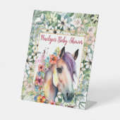 Waterverf Bloemen Paard Baby shower Reclamebord Met Voetstuk (Voorkant)