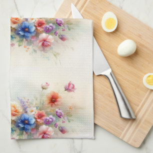 Waterverf Bloemen Paars Geel Rood Blauw Groen Theedoek
