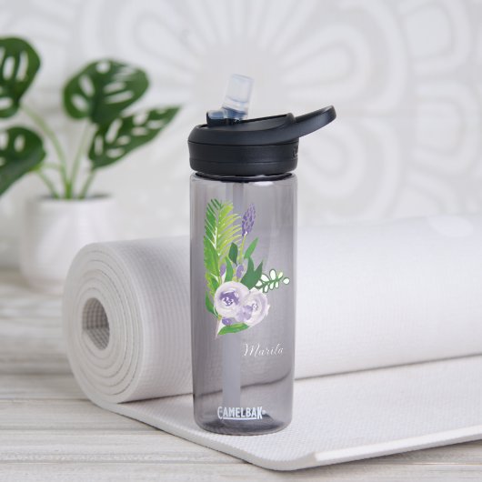 Waterverf Bloemen Paars Waterfles (Yoga (Gedraaid) )