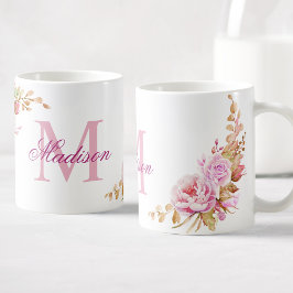 Waterverf bloemen Paarse Aangepaste Monogram Naam Koffiemok
