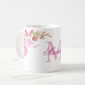 Waterverf bloemen Paarse Aangepaste Monogram Naam Koffiemok (Voorkant links)