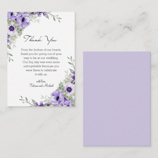 waterverf Bloemen paarse bruiloft Dank u Notitiekaartje (Voorkant / Achterkant)