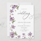 Waterverf Bloemen Paarse bruiloft uitnodiging (Voorkant)