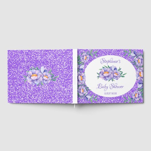 Waterverf Bloemen Paarse Glitter Baby shower Gastenboek (Volledig)
