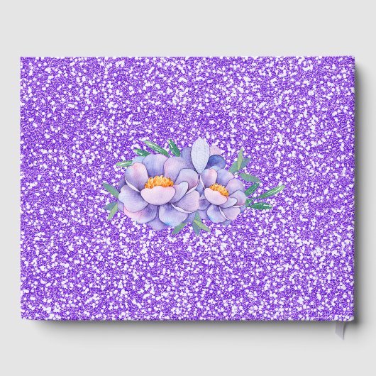 Waterverf Bloemen Paarse Glitter Baby shower Gastenboek (Achterkant)