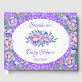 Waterverf Bloemen Paarse Glitter Baby shower Gastenboek (Voorkant)