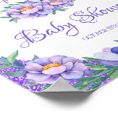 Waterverf Bloemen Paarse Glitter Baby shower Poster (Hoek)