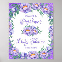 Waterverf Bloemen Paarse Glitter Baby shower