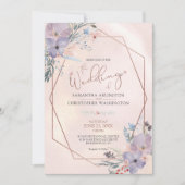 Waterverf Bloemen Paarse Koper Roos Gouden Bruilof Kaart (Voorkant)