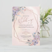 Waterverf Bloemen Paarse Koper Roos Gouden Bruilof Kaart (Staand voorkant)