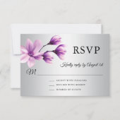 Waterverf Bloemen Paarse Lavendel Grijs Bruiloft RSVP Kaartje (Voorkant)