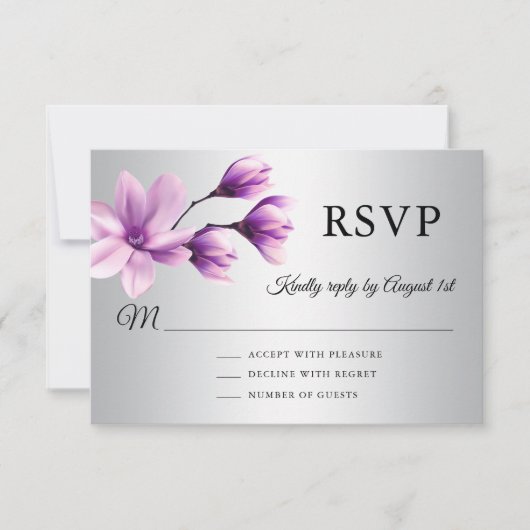 Waterverf Bloemen Paarse Lavendel Grijs Bruiloft RSVP Kaartje (Voorkant)