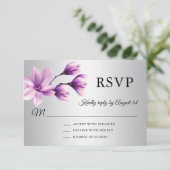 Waterverf Bloemen Paarse Lavendel Grijs Bruiloft RSVP Kaartje (Staand voorkant)