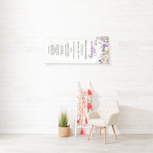 Waterverf Bloemen Paarse Lavendel Trouwprogramma Spandoek (Insitu)