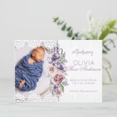 Waterverf Bloemen Paarse Meisje Geboorteaankondigi Kaart (Staand voorkant)