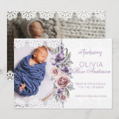 Waterverf Bloemen Paarse Meisje Geboorteaankondigi Kaart (Voorkant / Achterkant)