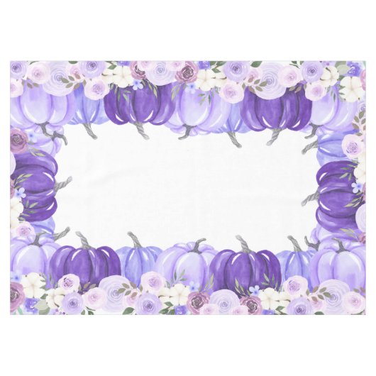 Waterverf Bloemen Paarse Pompoen Thanksgiving Tafelkleed (Voorkant (Horizontaal))