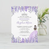 Waterverf Bloemen Paarse Quinceanera Invitation Kaart (Staand voorkant)