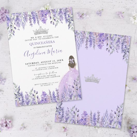 Waterverf Bloemen Paarse Quinceanera Invitation Kaart