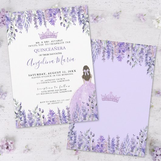 Waterverf Bloemen Paarse Quinceanera Invitation Kaart