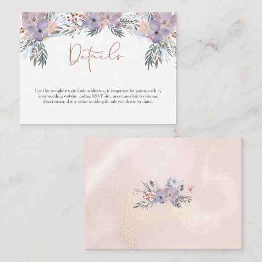 Waterverf Bloemen Paarse Roos Goud Details Informatiekaartje (Voorkant / Achterkant)