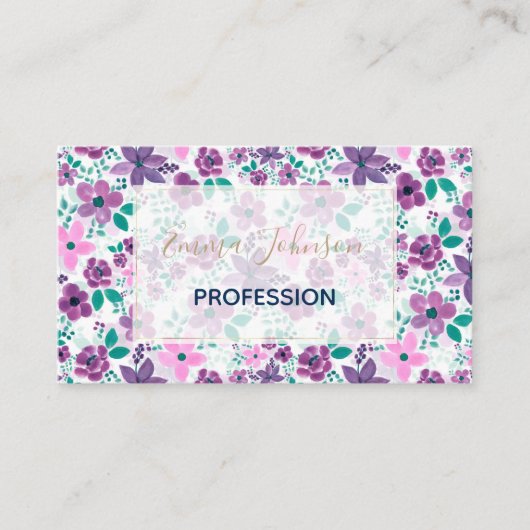 Waterverf Bloemen Paarse Roze Botanisch Visitekaartje (Voorkant)