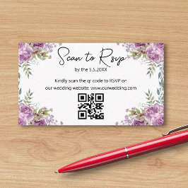 waterverf Bloemen paarse RSVP QR code bruiloft Informatiekaartje