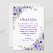 waterverf Bloemen paarse script bruiloft Dank u Notitiekaartje (Voorkant)
