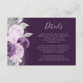 Waterverf Bloemen Paarse Zilveren Bruiloft Details Informatiekaartje (Voorkant)