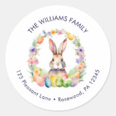 Waterverf Bloemen Paasei Konijntje Retouradres Ronde Sticker (Voorkant)