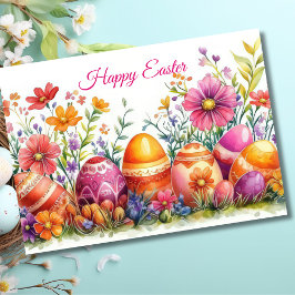  Waterverf Bloemen Paaseieren Vakantie Kaart