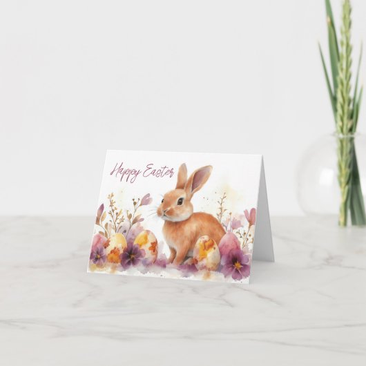 Waterverf Bloemen Paashaas Vakantie Kaart (Voorkant)