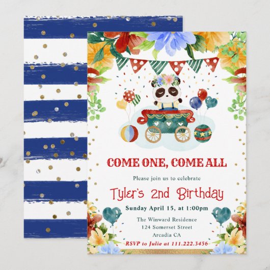 Waterverf Bloemen Panda Kids Verjaardag Kaart (Voorkant / Achterkant)